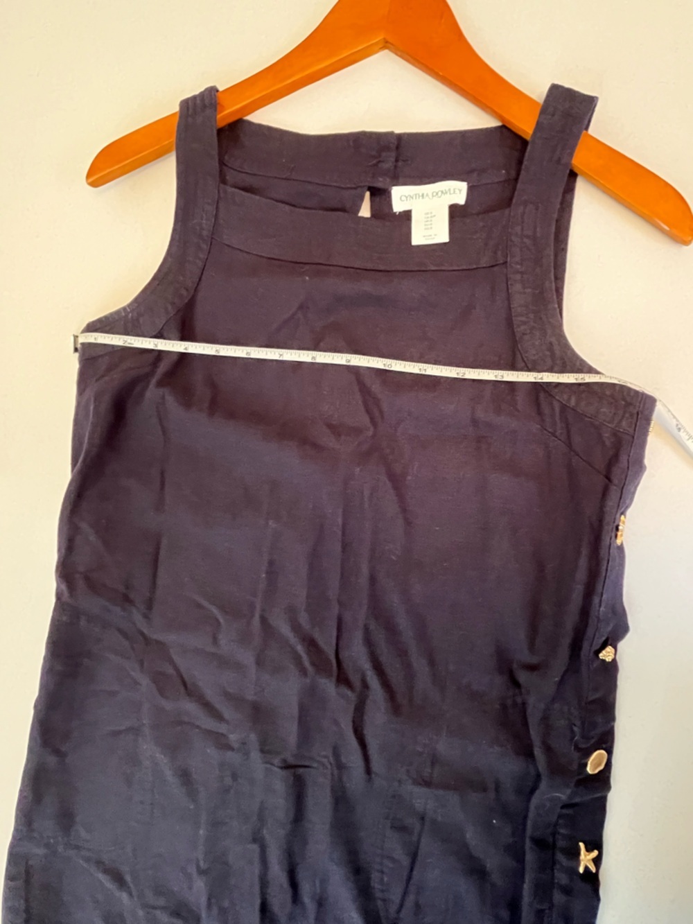 Cynthia Rowley Navy Sleeveless Linen-blend Shift Dress Nautical Buttons - Picture 7 of 9